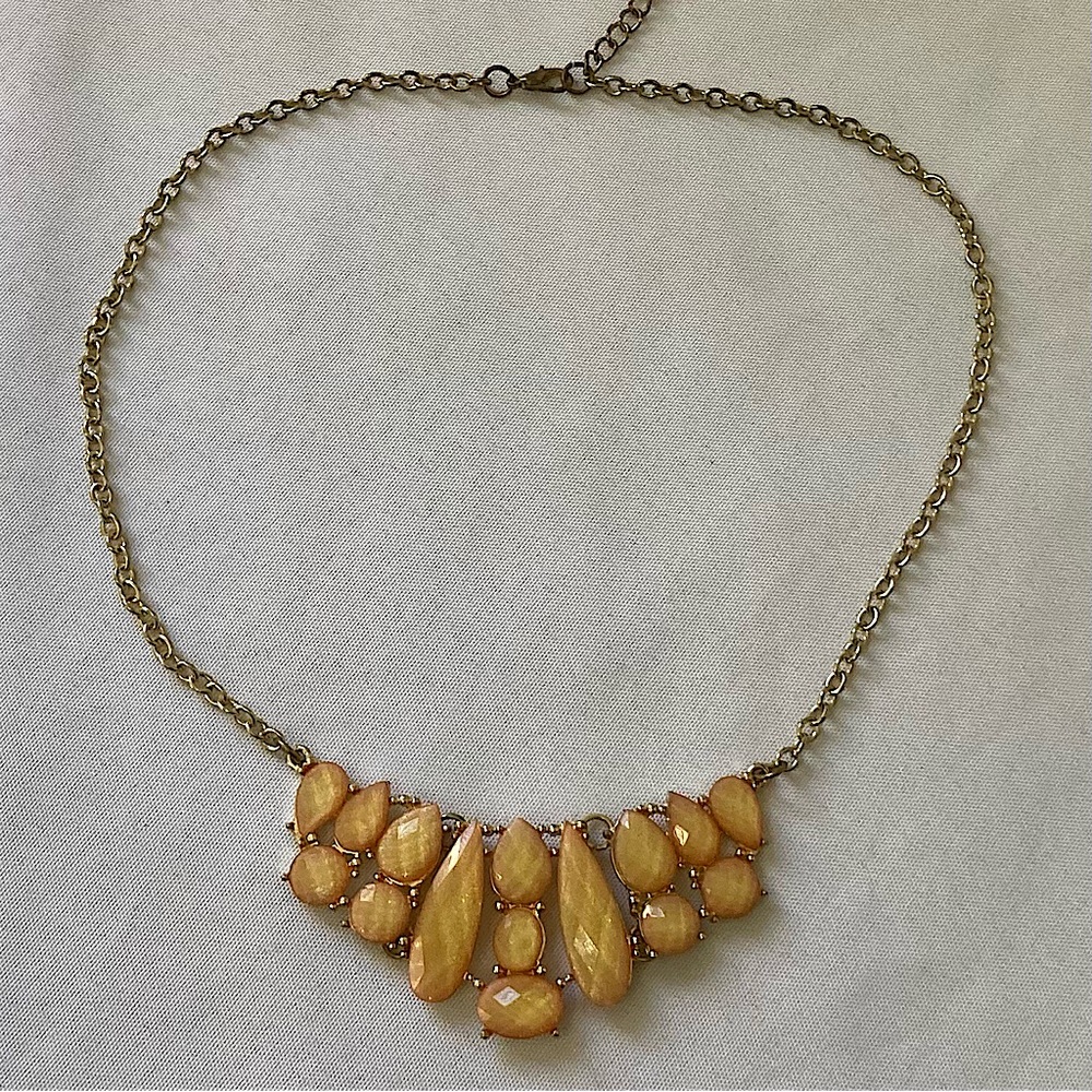 Glittery Orange Rhinestone Statement Necklace Gold Chain - Picture 4 of 9